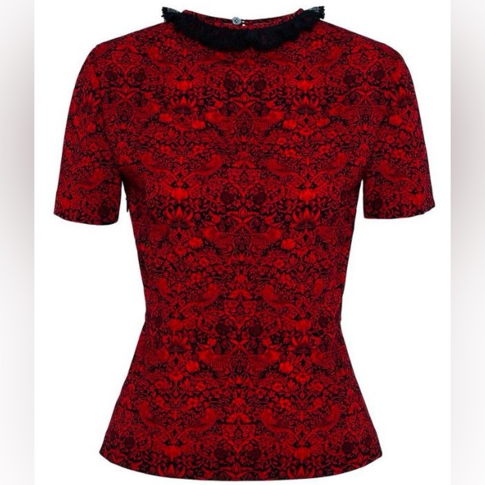 NEW Marc by Marc Jacobs Short Sleeve Top With Peplum in Ruby Red Multi
